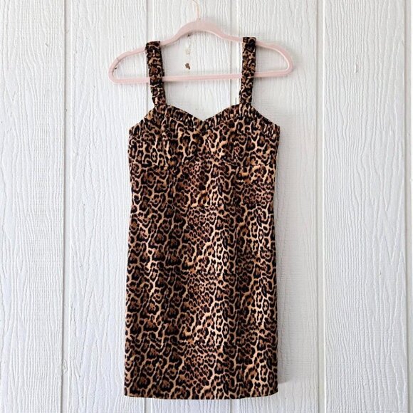 Zara Leopard Print Bustier Corset Ruched Straps Mini Dress Size Medium - Picture 6 of 8